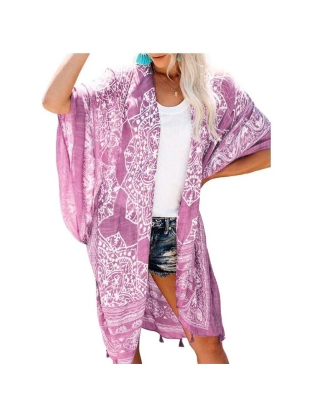 New Beautiful Rose Pink Kimono Swimsuit Beach Summer Cover Swimwear Cardigan